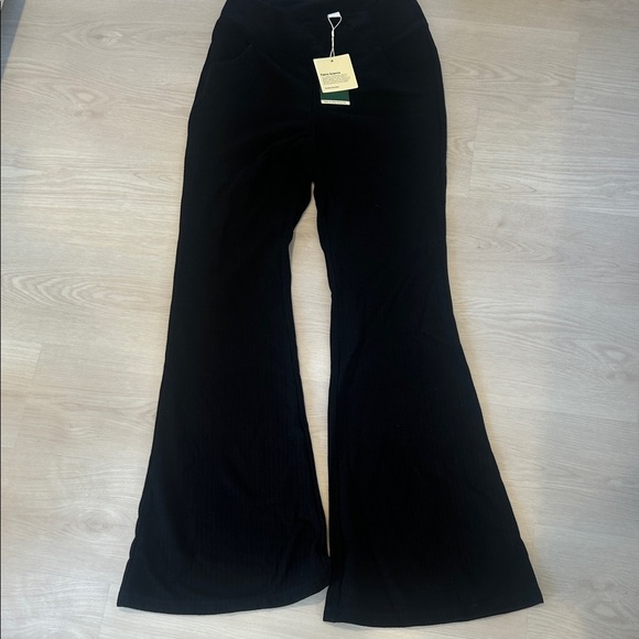 HALARA Pants - HALARA Black Ribbed High-Waist Flare Pants